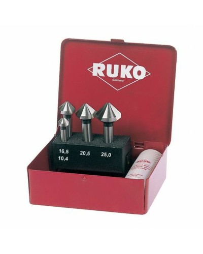 Jeu de fraises à chanfreiner (Fraises à chanfreiner) RUKO Conique Acier rapide (AR) 4 Pièces