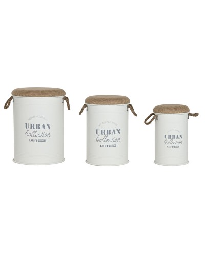 Decoratieve Doos Home ESPRIT Wit Polyurethaan Metaal Vezel Stads (3 Onderdelen)