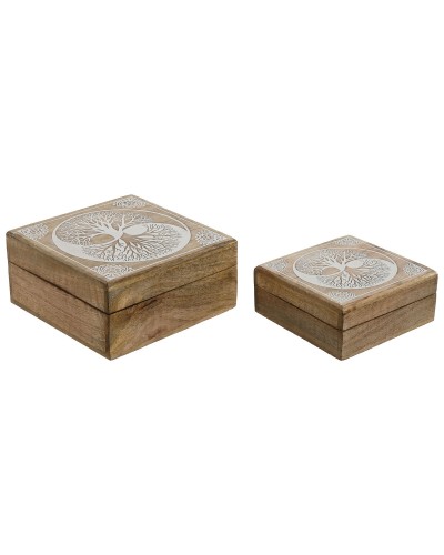 Doos-Juwelenkistje Home ESPRIT Wit Natuurlijk Mangohout 18 x 18 x 9 cm (2 Onderdelen)