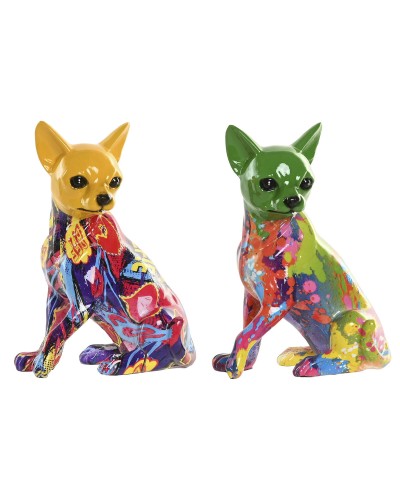 Decorative Figure Home ESPRIT Yellow Green Multicolour Dog 12 x 9 x 17 cm (2 Units)