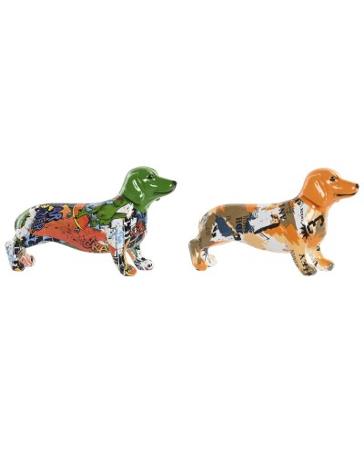 Statua Decorativa Home ESPRIT Giallo Verde Multicolore Cane 20 X 6 X 11,5 CM (2 Unità)