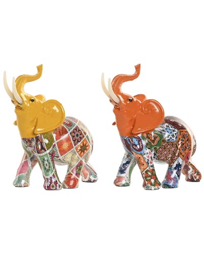 Figurine Décorative Home ESPRIT Jaune Multicouleur Orange Eléphant 16 x 7 x 17 cm (2 Unités)