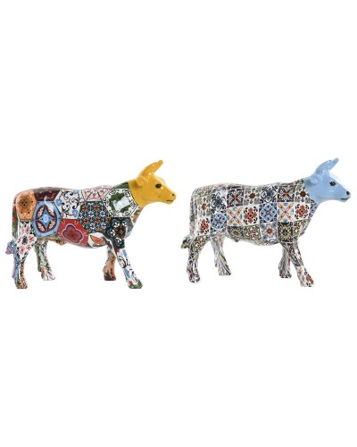 Statua Decorativa Home ESPRIT Giallo Azzurro Multicolore Toro 16 x 6 x 12 cm (2 Unità)