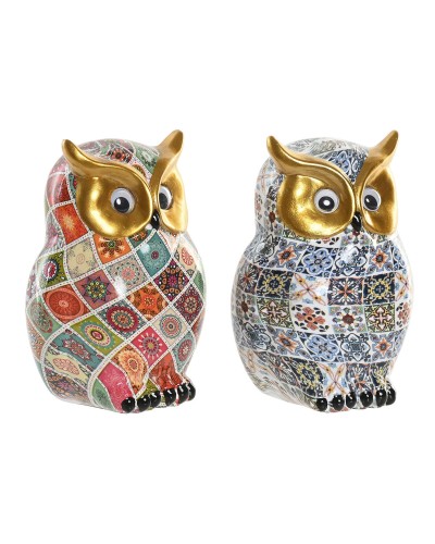 Statua Decorativa Home ESPRIT Multicolore Dorato Gufo Mediterraneo (2 Unità)
