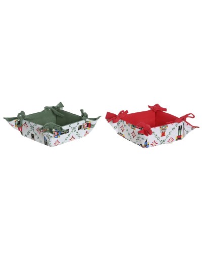 Cesta Decorativa Home ESPRIT Blanco Rojo Verde Beige Cascanueces Navidad 30 x 30 x 8 cm (2 Unidades)