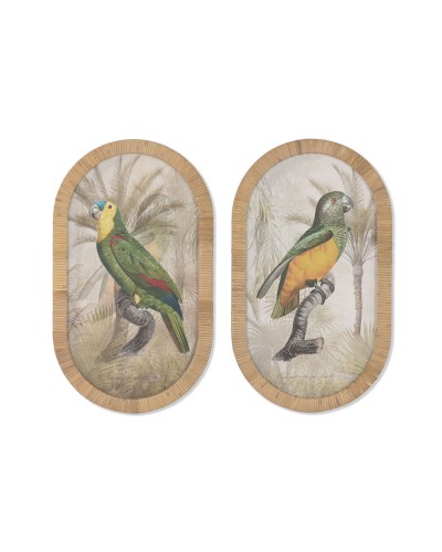 Quadro Home ESPRIT Verde Naturale Pappagallo Tropicale 35 X 2,5 X 60 CM (2 Unità)