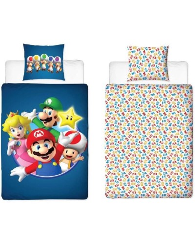 Dekbedovertrek set Mario Bros 25 x 4 x 30 cm Blauw Bed van 140 2 Onderdelen