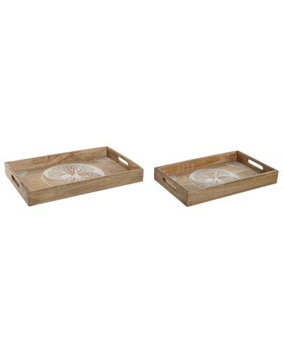 Bandeja de Aperitivos Home ESPRIT Blanco Natural Árbol Indio Decapé 43,5 x 27 x 5,5 cm (2 Unidades)