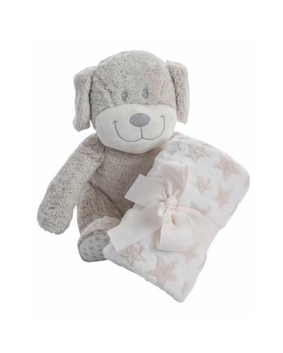 Baby Gift Set: Coral Fleece Blanket, Dog and Giraffe Plush Toys - 100 x 75 cm
