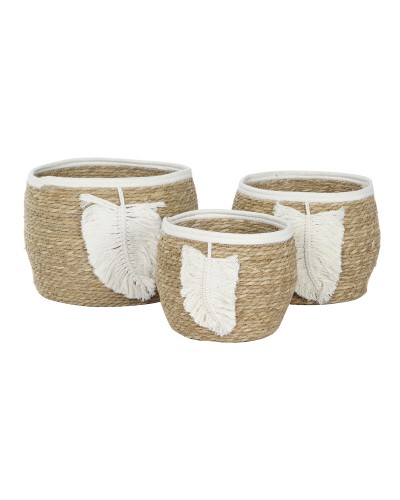 Panier décoratif Home ESPRIT Crème Naturel Fibre naturelle Boho (3 Pièces)