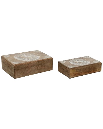 Box-Schmuckkästchen Home ESPRIT Weiß natürlich Mango-Holz 25,5 x 18 x 8 cm (2 Stück)