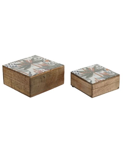 Jewelry box Home ESPRIT Green Orange Mango wood 18 x 18 x 9 cm (2 Pieces)