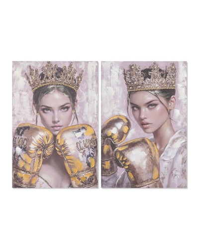 Canvas Home ESPRIT Pink Golden Boxing gloves 60 x 3 x 90 cm (2 Units)