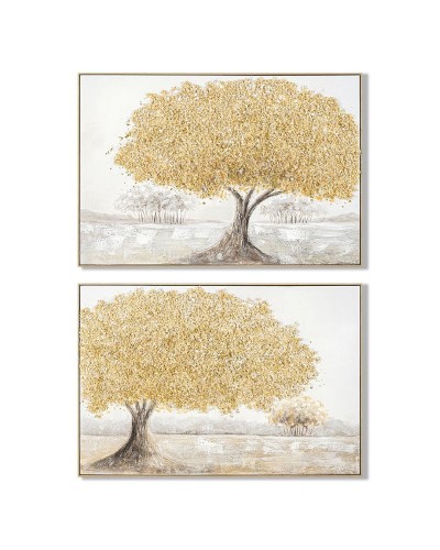 Canvas Home ESPRIT Grijs Gouden Boomstructuur Traditioneel (2 Stuks)