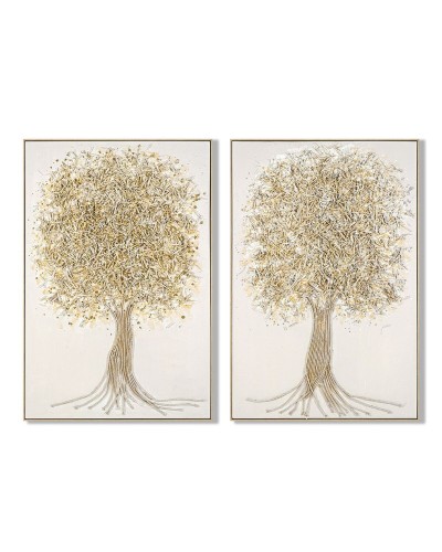 Canvas Home ESPRIT White Golden Tree Traditional 82 x 4 x 122 cm (2 Units)