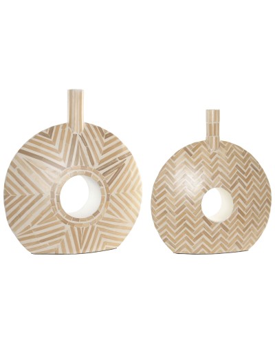 Set med 2 Vasar Home ESPRIT Vit Brun Harts Bambu Naturell Tropiskt 47 X 13 X 52 CM (2 Delar)