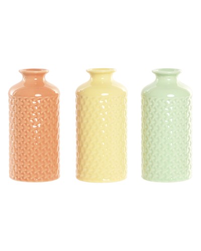 Vaas Home ESPRIT Groen Beige Grijs Terra cotta Dolomite 9 x 9 x 19 cm (3 Stuks)