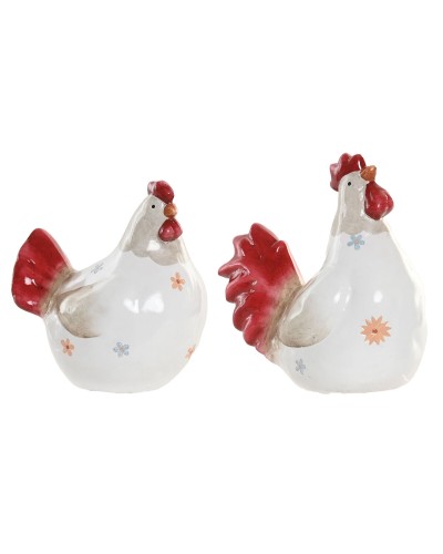 Figura Decorativa Home ESPRIT Blanco Rojo Gallina 14,5 X 23 X 23,5 CM (2 Unidades)