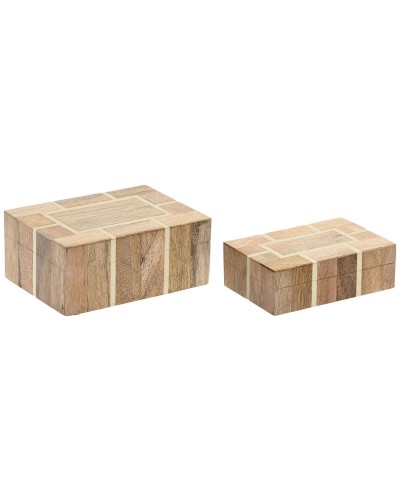 Caja-Joyero Home ESPRIT Blanco Natural Resina Madera de mango 18 x 13 x 7,5 cm (2 Piezas)