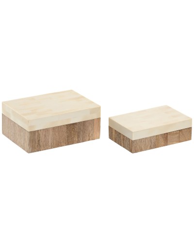 Smyckeskrin Home ESPRIT Vit Naturell Harts Mangoträ 18 x 13 x 7,5 cm (2 Delar)