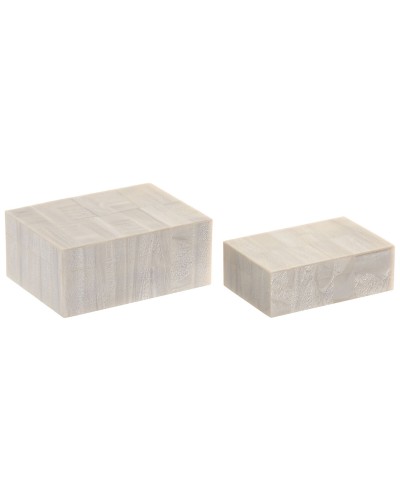 Boîte à bijoux Home ESPRIT Blanc Résine Bois de manguier 18 x 13 x 7,5 cm (2 Pièces)