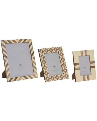 Cornice Portafoto Home ESPRIT Bianco Naturale Resina Osso Moderno (3 Unità)