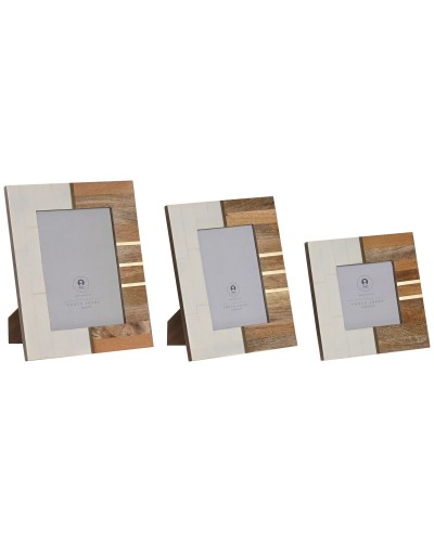 Fotolijsten Home ESPRIT Wit Bruin Hars Mangohout Scandinavisch (3 Stuks)