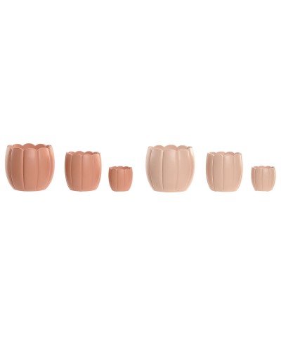 Vaso Home ESPRIT Terracotta Rosa chiaro Cemento Shabby Chic 15 x 15 x 13 cm (3 Pezzi) (2 Unità)