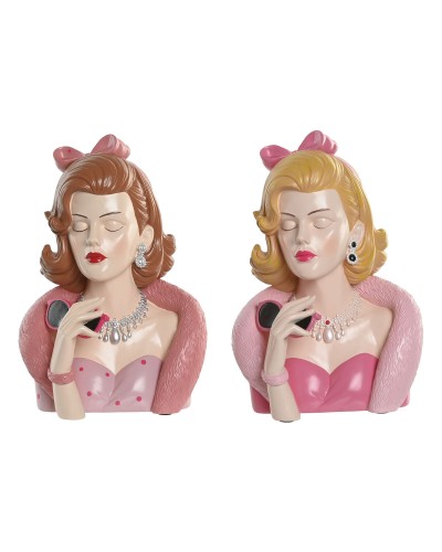 Decoratieve figuren Home ESPRIT Geel Bruin Roze Vrouw 21,5 X 17,5 X 29 CM (2 Stuks)