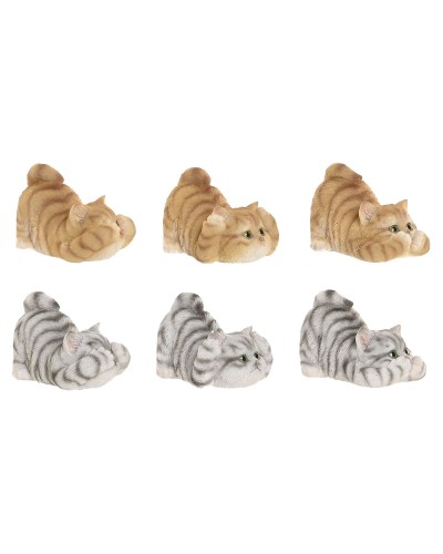 Decorative Figure Home ESPRIT Grey Orange Cats 5 x 9 x 6 cm (6 Units)