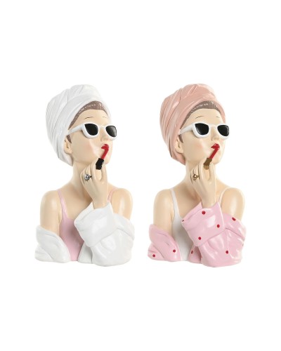 Decorative Figure Home ESPRIT White Pink Lady 15,5 X 15 X 27 CM (2 Units)