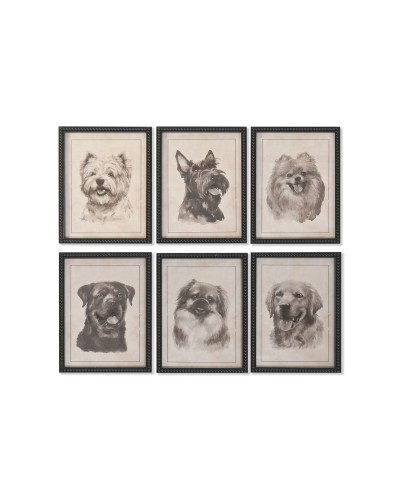 Schilderij Home ESPRIT Bruin Zwart Hond Cottage 30 x 2,5 x 40 cm (6 Stuks)