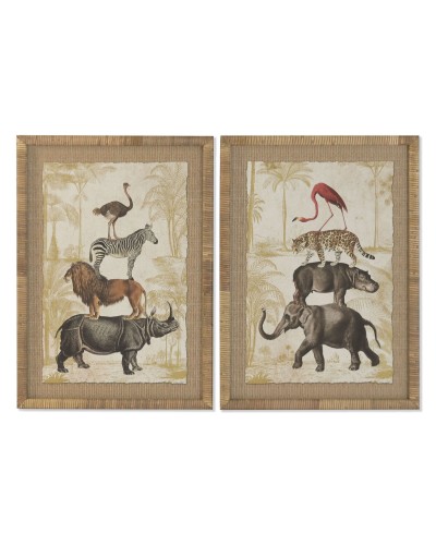 Cadre Home ESPRIT Colonial animaux 50 x 2,5 x 70 cm (2 Unités)