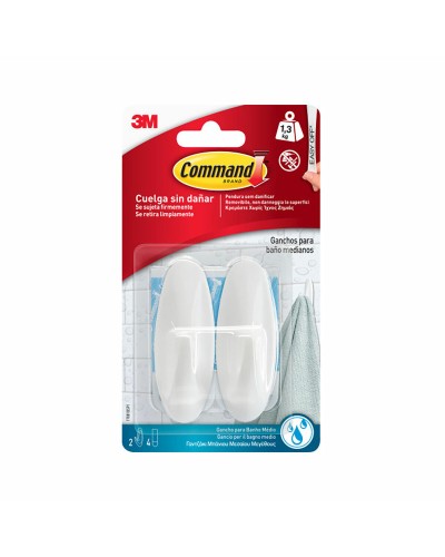 Haken zum Aufhängen 3M 1,3 kg Weiß Metall Kunststoff (2 Stück)