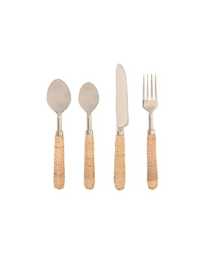 Bestek Home ESPRIT Zilverkleurig Natuurlijk Roestvrij staal Rotan 4,5 X 2 X 21 CM 16 Onderdelen