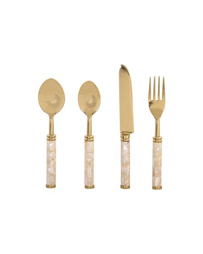 Couverts Home ESPRIT Blanc Doré Acier inoxydable Nacre noire 4,5 X 2 X 21 CM 16 Pièces