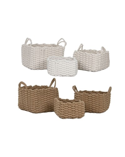 Basket spelset Home ESPRIT Wit Beige Touw (3 Onderdelen) (2 Stuks)