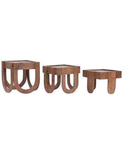 Set of 3 tables Home ESPRIT Ruskea 44 x 44 x 45 cm