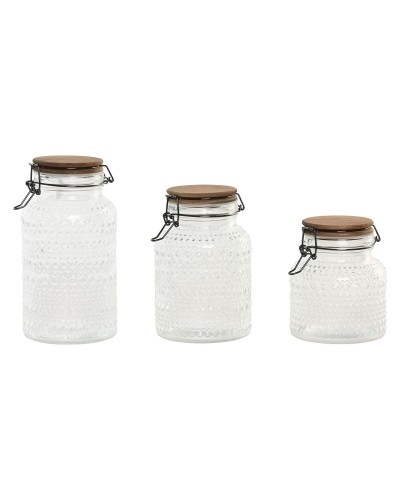 Set de 3 Botes Home ESPRIT Transparente Natural 950 ml 1,2 L 3 Piezas