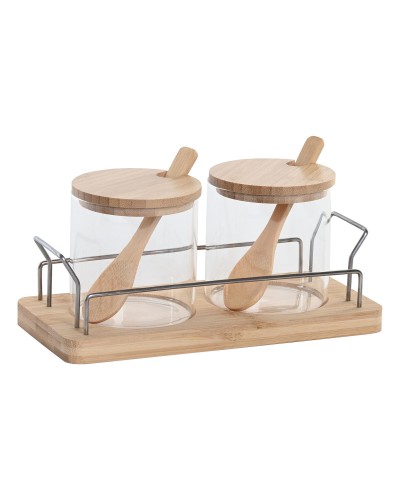 Sucrier Home ESPRIT Naturel Bambou Verre 21,5 X 10,5 X 10 CM 2 Pièces