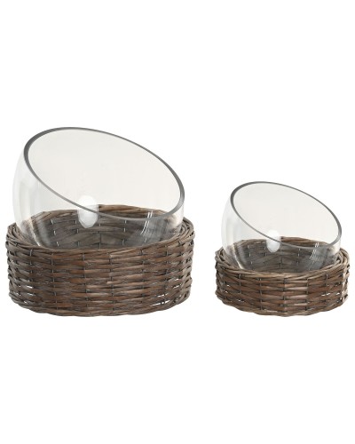 Bordsdekoration Home ESPRIT Transparent Naturell Cottage 28 x 28 x 22 cm (2 antal)