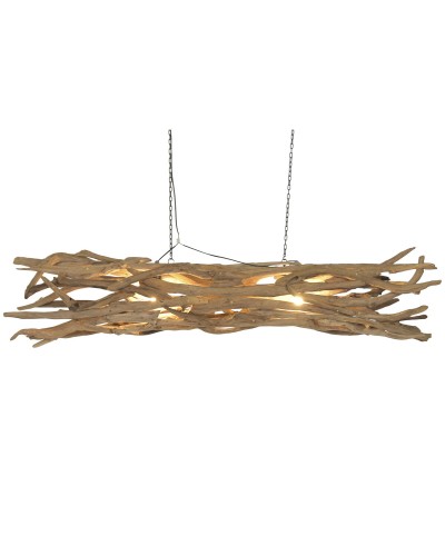 Lámpara de Techo Home ESPRIT Negro Natural Madera Hierro madera de teca 50 W