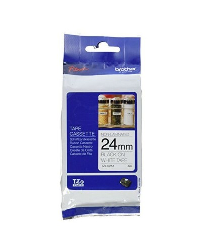 Ruban Laminé pour Etiqueteuses Brother TZe-N251 8 m Blanc Noir Noir/Blanc