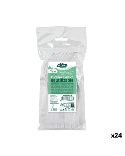 Uppsättning återanvändbara skedar Algon Transparent 18 cm 15 Delar (24 antal)