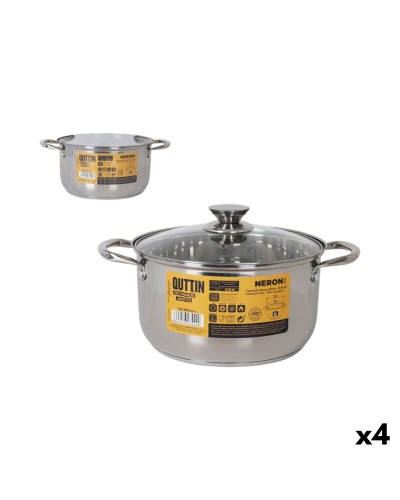 Cacerola Con Tapa Quttin New neron Plateado Ø 24 cm 6 L Acero Inoxidable (4 Unidades)