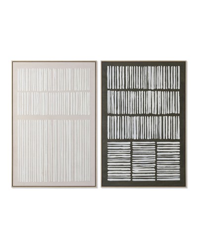 Bild Home ESPRIT Weiß grün Beige Dunkelgrau polystyrol Leinwand Streifen Urban (2 Stück)