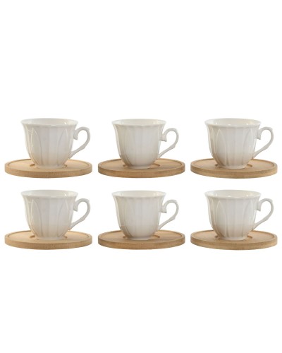 Set van koffiekopjes Home ESPRIT Wit Bamboe Porselein 90 ml