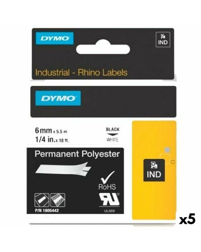 Nastro Laminato per Etichettatrici Rhino Dymo ID1-6 Bianco Nero 6 x 5,5 mm (5 Unità)
