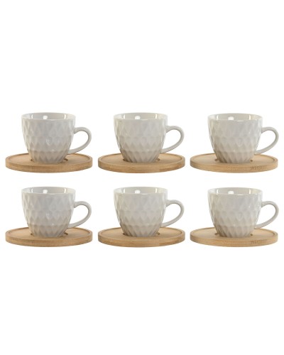 Set van 6 kopjes met schotel Home ESPRIT Wit Bamboe Porselein 90 ml