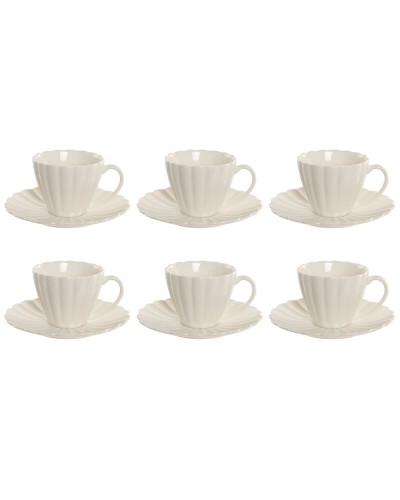 Set di 6 Tazze con Piatto Home ESPRIT Bianco Porcellana 150 ml